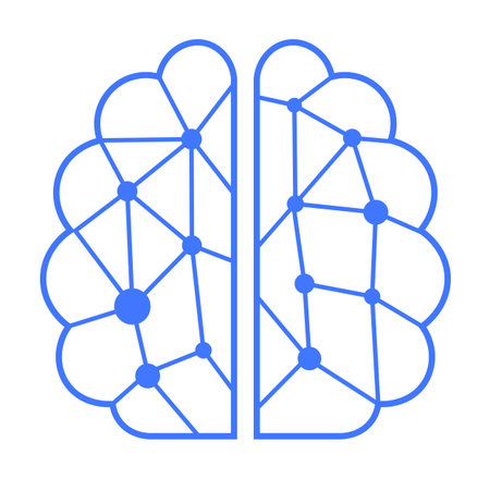 The image shows a brain divided into two hemispheres with interconnected nodes and lines,...