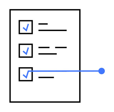 A minimalistic design shows a checklist with three checked boxes, horizontal text lines, and a...