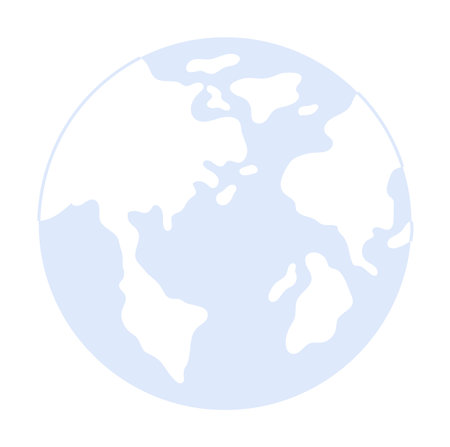 The image shows a minimalist blue and white representation of Earth, highlighting the continents and the ocean. Themes include Earth, geography, environment, simplicity, and global representation.のイラスト素材