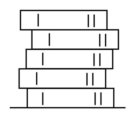 Black outline drawing of five stacked books on a white background. Ideal for education, learning, library icons, school designs, study materials, and reading enthusiasts. Simple, minimalist design suiのイラスト素材