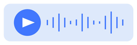 A blue play button accompanied by an audio waveform pattern is set against a light blue background. Ideal for audio playback, music streaming, podcasts, web design, and media players.のイラスト素材