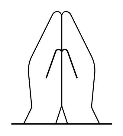 Simple line drawing of two hands together in a prayer position. Ideal for spirituality, meditation, mindfulness, religion, inner peace. Minimalist style.のイラスト素材