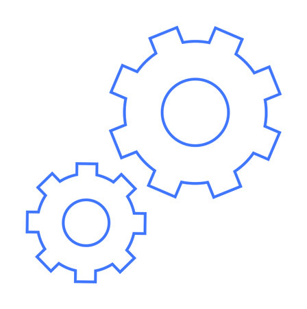 Two interlocking blue gears, one larger than the other. Ideal for technology, engineering, mechanics, productivity, industry, automation. Simple, clean minimalist styleのイラスト素材