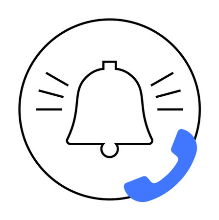 A ringing bell with a prominent incoming call icon in a minimalistic line art style. Ideal for app design, UI UX elements, communication tools, notification alerts, and customer service. Simple, cleanのイラスト素材