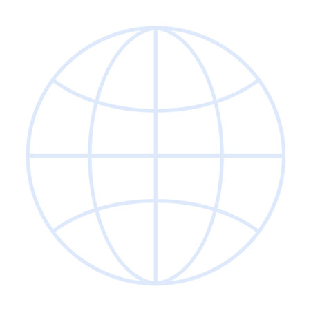A simple globe grid with longitudinal and latitudinal lines. Ideal for technology, connectivity, global business, geography, networking themes. Minimalistic vector style. Blue and white colours.のイラスト素材