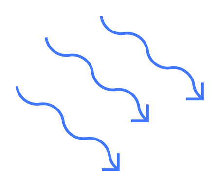 Three curved arrows pointing downwards. Ideal for process flow, direction, movement, transitions, guidance, and navigation. Simple and clean style.のイラスト素材
