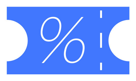Blue ticket with a white percentage symbol and perforated line. Ideal for promotions, discounts, sales, special offers, and vouchers. Clean style.のイラスト素材