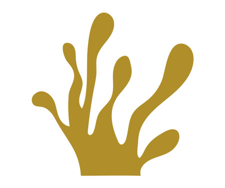 Golden shape with fluid extensions on white background. Ideal for marine life, ecology, minimalism, modern design, and abstract art themes. Clean and simple styleのイラスト素材