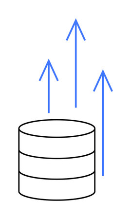 A cylindrical data storage symbol with three blue arrows pointing upward. Ideal for data, storage,...
