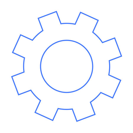 Blue outlined gear with eight teeth. Ideal for technology, engineering, industrial applications, machinery, and settings. Minimalistic and clean design.のイラスト素材