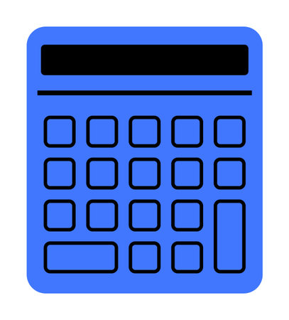 A blue calculator with black display and buttons. Ideal for finance, education, business, technology, and apps. Simple vector style.のイラスト素材