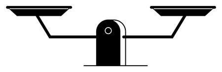 A minimalist balance scale with two pans in black and white. Ideal for themes of fairness, justice, equality, law, and decision-making. Simple silhouette style.のイラスト素材