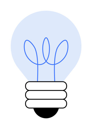 A minimalistic light bulb with unique blue filament inside a soft blue bulb. Ideal for innovation, inspiration, creativity, electrical concepts, and technology. Simple vector style.のイラスト素材