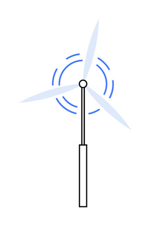 A simple wind turbine with three blades on a pole in minimalistic vector style. Ideal for clean energy, sustainability, environmental conservation, renewable power, and eco-friendly technology themes.のイラスト素材