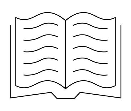 Open book with wavy lines symbolizing text. Ideal for education, literature, reading, learning, studying. Minimalist art styleのイラスト素材