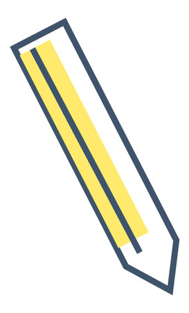 Pencil with a yellow body and blue outline. Pointed, simple geometric design. Ideal for educational, artistic, stationery, design, and creative themes. Clean and modern styleのイラスト素材