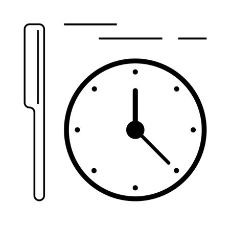 Clock and pen with horizontal lines on a white background. Ideal for productivity, time management, business planning, scheduling, efficiency, and organization. Simple linear style. Black and whiteのイラスト素材
