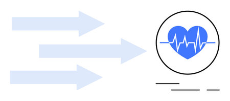 Blue arrows pointing toward a blue heart with heartbeat lines inside a circle. Ideal for healthcare,...