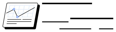Line graph with data points on an open book page with a trend line, associated text lines. Ideal for...
