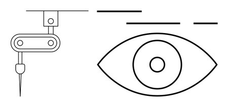 A robotic surgical tool and a stylized eye showcasing modern medicine. Ideal for technology, healthcare, innovation, medical advancements, and futuristic designs. Line art styleのイラスト素材
