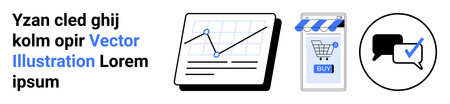 Contains a graph on a tablet, an online shopping icon and a feedback icon. Ideal for online sales growth, business analytics, digital marketing, e-commerce strategies and customer engagement. Bannerのイラスト素材