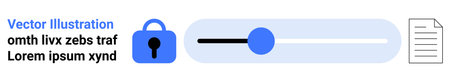 Blue lock icon and slider bar beside a document icon emphasize security and data control. Ideal for data privacy, secure storage, encryption services, tech solutions, cybersecurity, user interfaceのイラスト素材