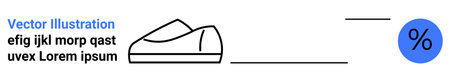 Black outlined shoe and blue percentage symbol with placeholder text in gray. Ideal for marketing, design, economics, retail, sales, minimalism, web development. Landing pageのイラスト素材