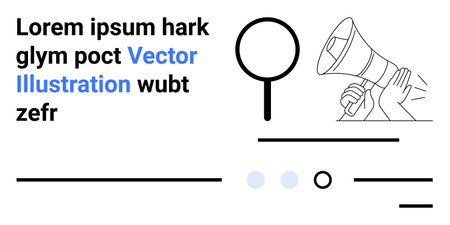 Megaphone held by hand, magnifying glass, and placeholder text. Ideal for marketing, advertising, promotions, announcements, communication, search, business Simplified design with minimalisticのイラスト素材