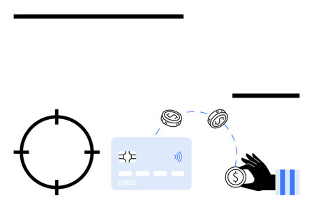 Credit card with contactless symbol, emerging coins, and encroaching thiefs hand. Ideal for online security, digital transactions, fraud prevention, financial technology, cybersecurity awarenessのイラスト素材