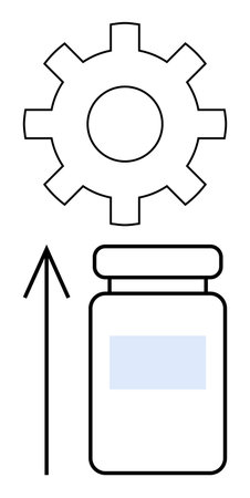 Gear above a jar with an upward arrow. Ideal for themes of progress, improvement, productivity, automation, technology manufacturing and growth. Line metaphor. Line metaphor. Simple line iconsのイラスト素材
