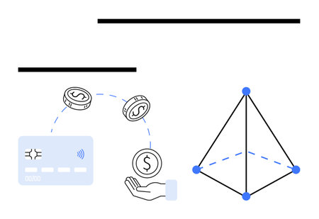 Credit card, hand catching coins, and geometric network structure. Ideal for digital payments, financial transactions, online shopping, banking services, financial technology, cryptocurrencyのイラスト素材