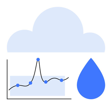 Cloud line graph raindrop illustrate weather analysis and data tracking. Ideal for meteorology, climate studies, statistics, data visualization, forecasting, environmental science, education. Lineのイラスト素材