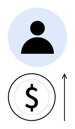 Person icon dollar symbol upward arrow symbolize financial growth. Ideal for finance, career,...