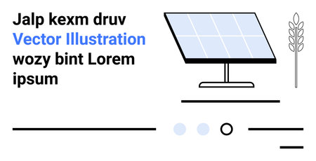 Solar panel, wheat stalk, text elements in black and blue. Ideal for sustainable energy, agriculture, eco-friendly, renewable resources, environmental conservation, green living, clean technologyのイラスト素材