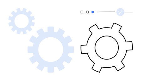 Three gears with one larger outlined gear and two smaller shaded ones, with progress indicators...