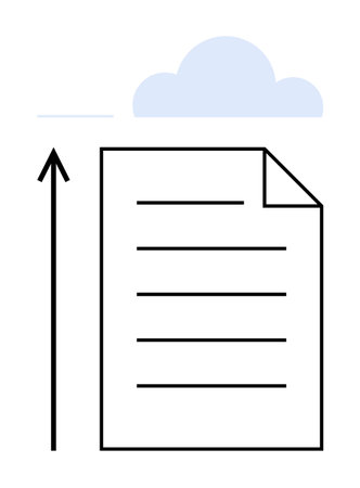 Paper with lines upward arrow and blue cloud. Ideal for data transfer, cloud storage, digital archiving, modern communication, technology integration, seamless access, future connectivity. Lineのイラスト素材