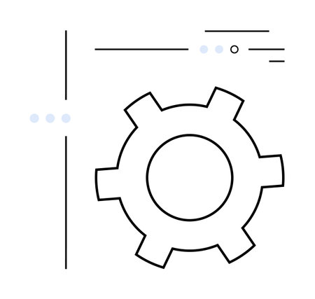 Gear symbol with abstract lines and dots. Ideal for themes of technology, automation, mechanics, industry, process optimization, system integration, and engineering. Line metaphorのイラスト素材