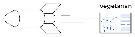 Rocket flying towards a data chart with Vegetarian label. Ideal for business growth, health improvement, data analysis, strategic planning, healthy lifestyle promotion, performance tracking, and goalのイラスト素材