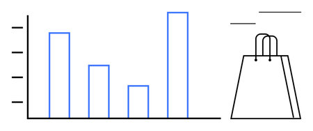 Bar chart displaying varying values next to a shopping bag. Ideal for business analytics, sales performance, retail growth, marketing strategies, economic data, financial reports, e-commerceのイラスト素材