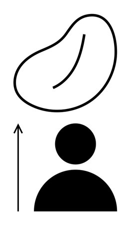 Circles and abstract shape with arrow. Ideal for creativity, innovation, abstract thinking, upward growth, foresight, aspirations, surrealism. Line metaphorのイラスト素材