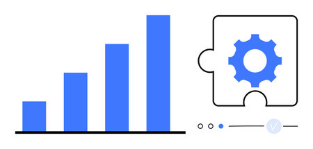 Bar chart indicating growth and puzzle piece with gear depicting optimization. Ideal for data analytics, business growth, teamwork, process improvement, strategic planning, efficiency, technologyのイラスト素材