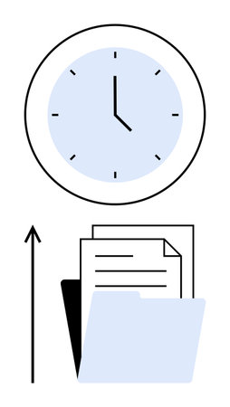 Clock arrow folder with documents symbolize time management organization productivity, efficiency, workflow, planning. Ideal for business, education, office, coaching, and motivation conceptsのイラスト素材