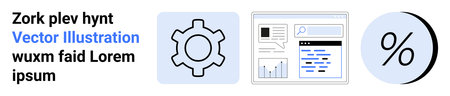 Gear symbol, web layout diagram, percentage sign. Ideal for business presentations, tech interfaces,...