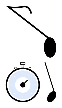 Musical note and stopwatch highlight rhythm and timing. Ideal for music, timing, precision, practice, discipline, coordination, performance. Line metaphorのイラスト素材