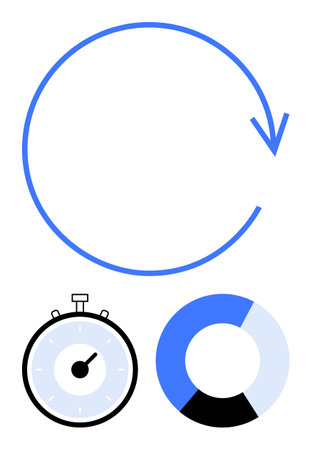 Circular arrow stopwatch and donut chart. Ideal for process flow, time tracking, data visualization,...