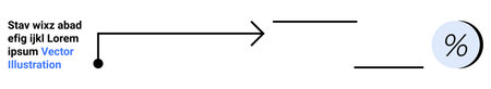Black arrow points right toward a blue percentage symbol. Ideal for presentations, infographics, education, marketing, analytics, business reports, instructional guides. Landing pageのイラスト素材