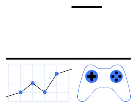 Graph with upward trend beside game controller highlighting growth, success, or achievement. Ideal for gaming, analytics, progress, statistics, success tracking, tech trends abstract line flatのイラスト素材