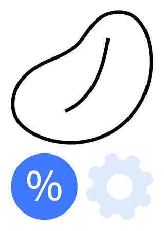 Black bean outline with slight inner line, light blue gear symbol, blue percentage sign. Ideal for finance, growth, technical settings, business operations, process improvement, data analysisのイラスト素材