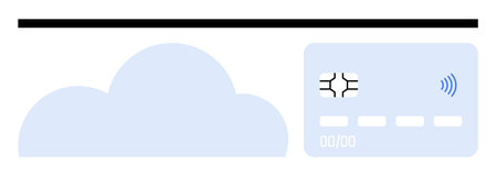 Abstract cloud illustration beside a contactless credit card emphasizes seamless digital payments and cloud-based transactions. Ideal for finance, technology, e-commerce security, banking, fintechのイラスト素材