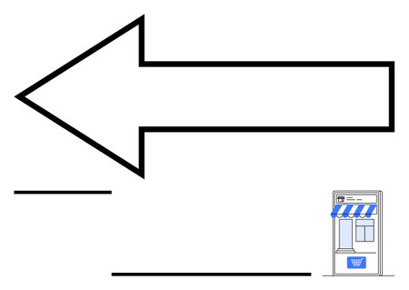 Bold arrow pointing left emphasizing navigation, marketing, or transition. Small online storefront...